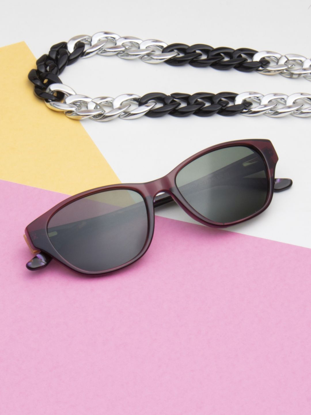 Ted Smith Women Red-Green Cat Eye Luxury Acetate Sunglasses With Polarised Lens