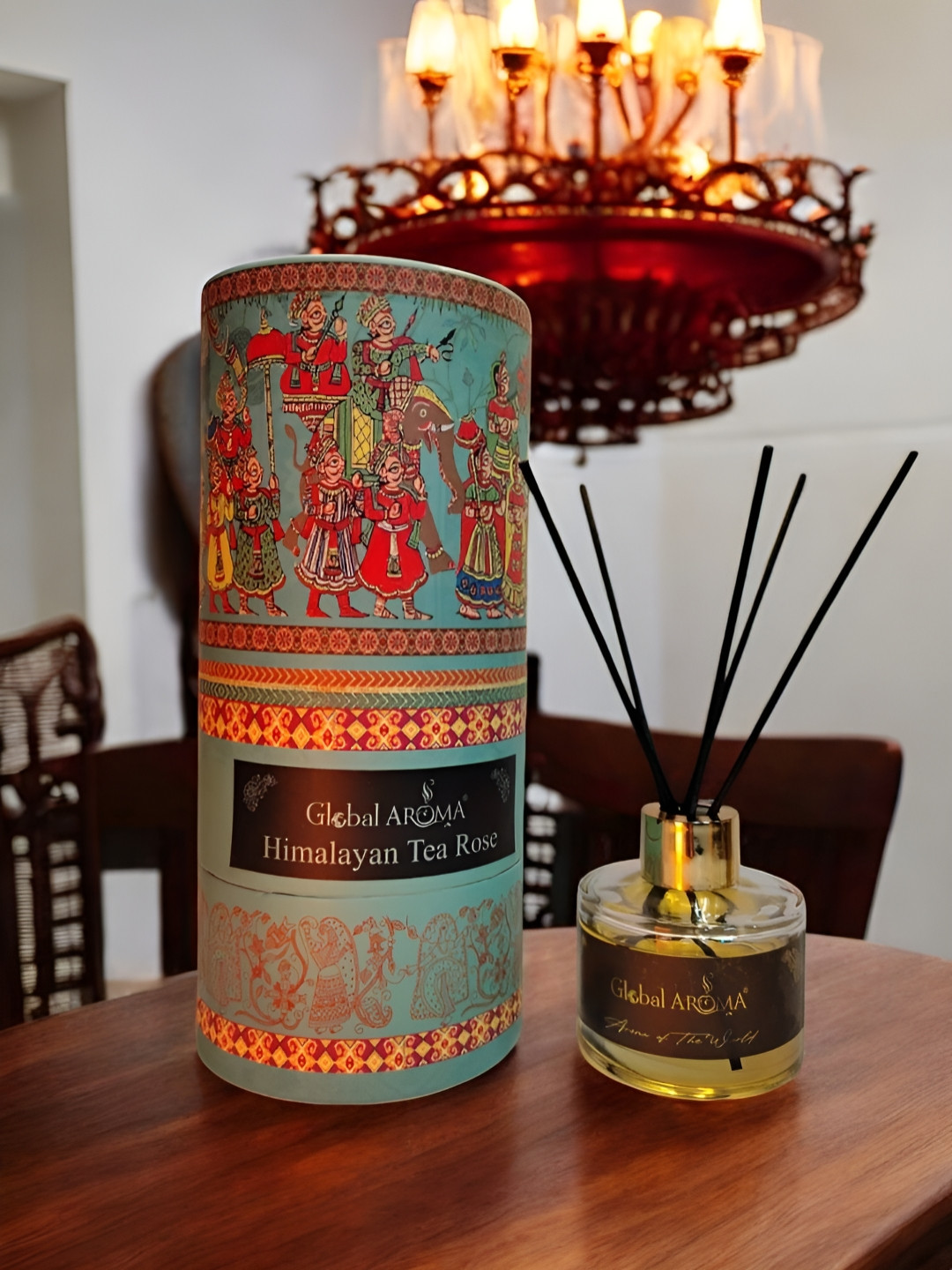 GLOBAL AROMA Blue & Red Himalayan Tea Rose Reed Aroma Oil Diffuser & Sticks 120ml