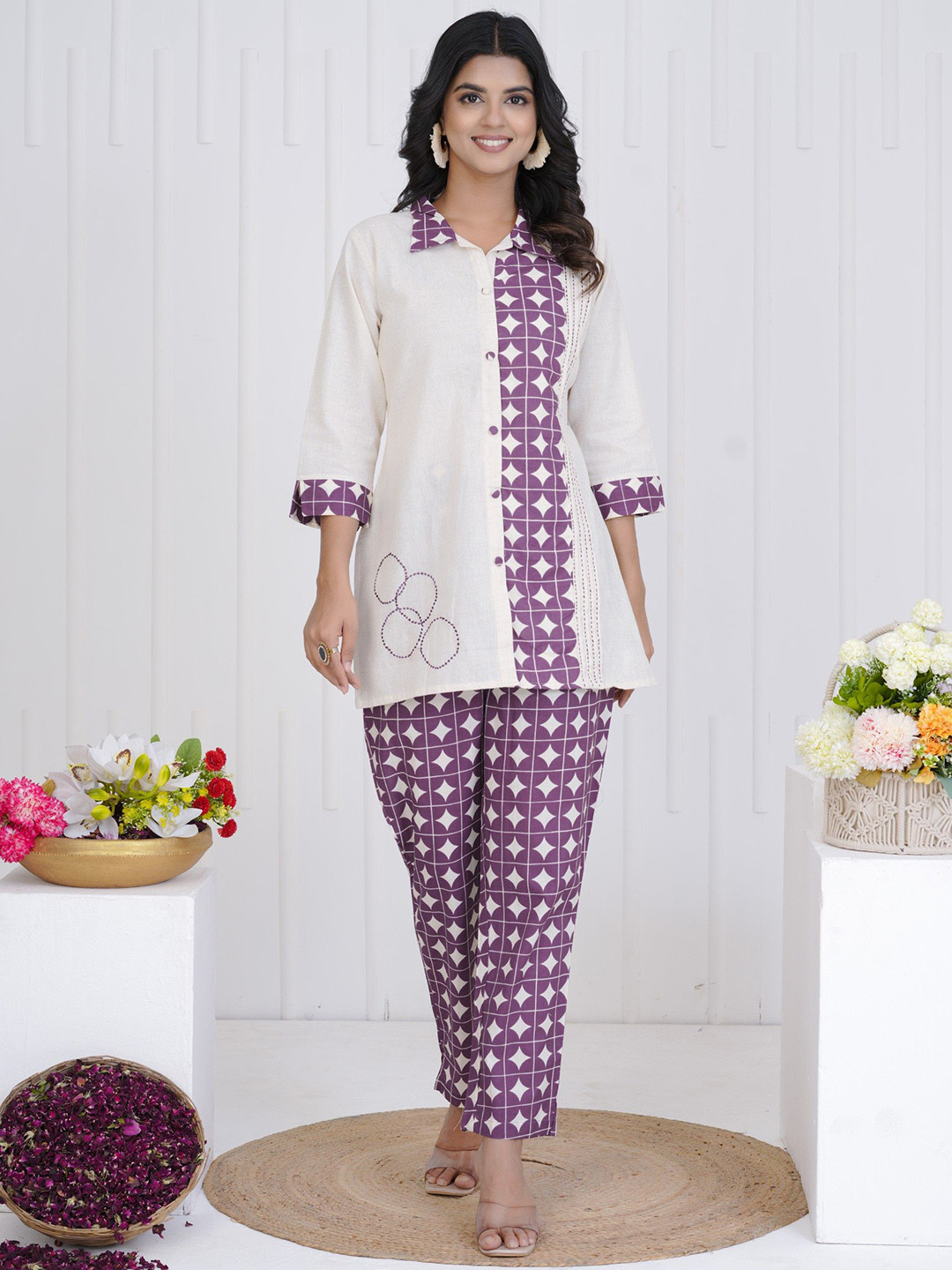 AUTUMN LANE Vibha Raisin Printed Tunic With Trousers Co-Ords