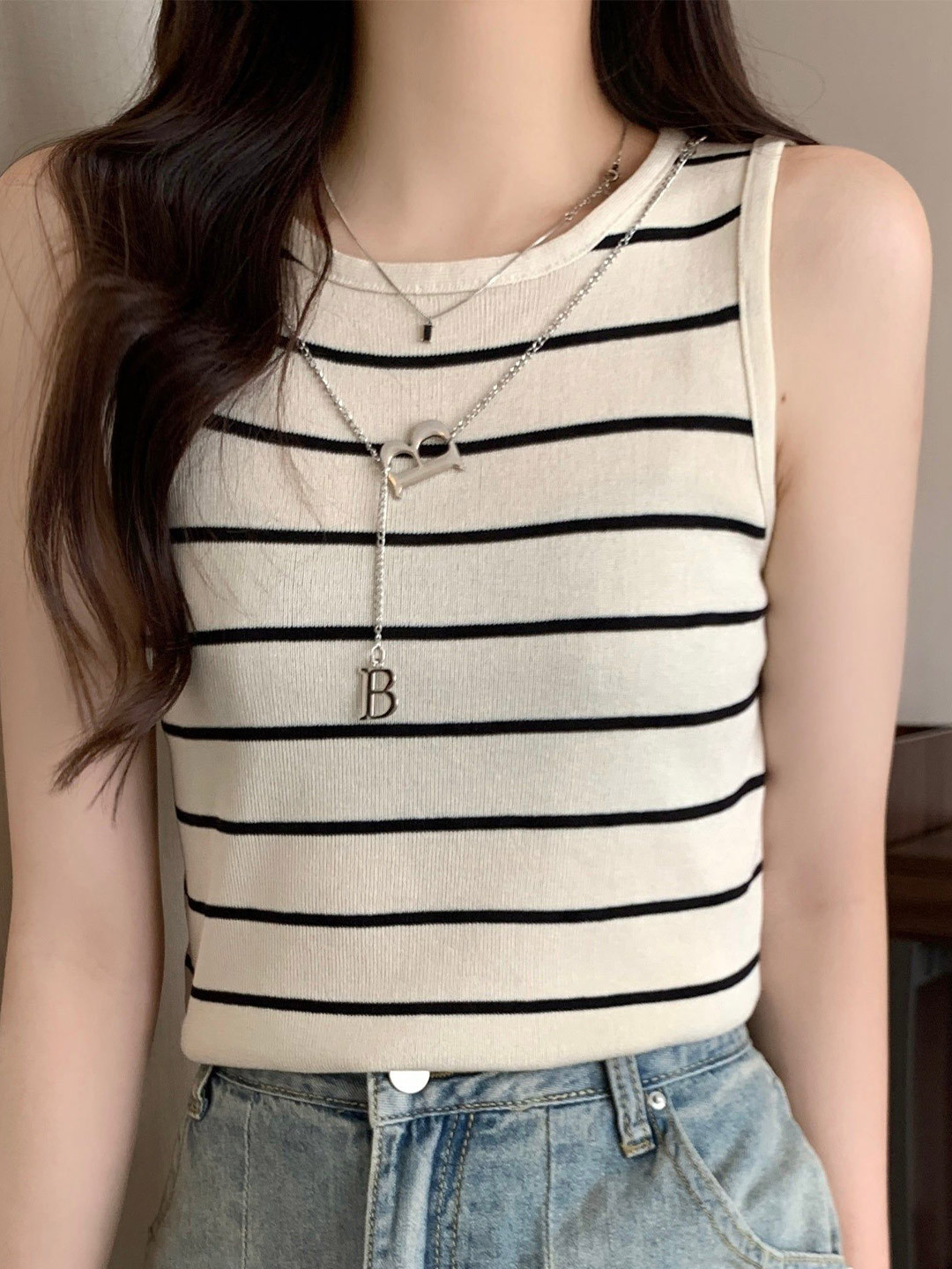 Outzidr Cream Stripes Top