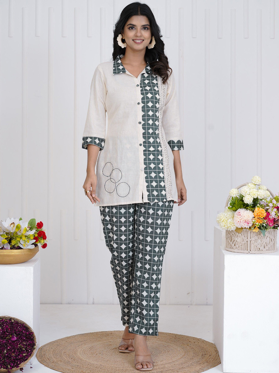 AUTUMN LANE Vibha Peacock Printed Tunic With Trousers Co-Ords