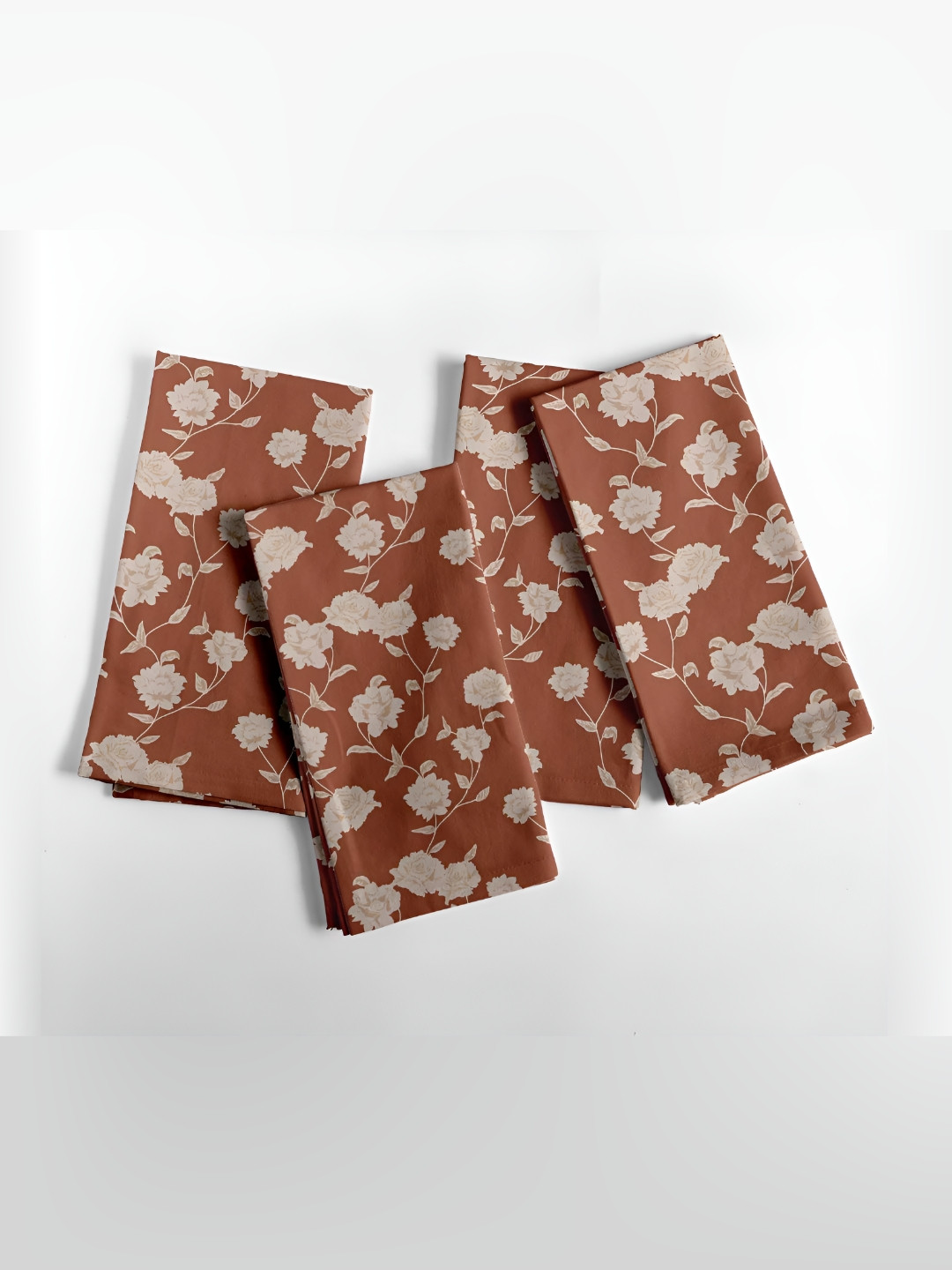 Vargottam Rust & Beige 12 Pieces Printed Cotton Reusable & Disposable Table Napkins