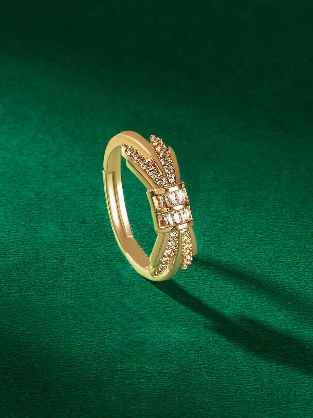 TEEJH Cubic Zirconia Studded Adjustable Finger Ring