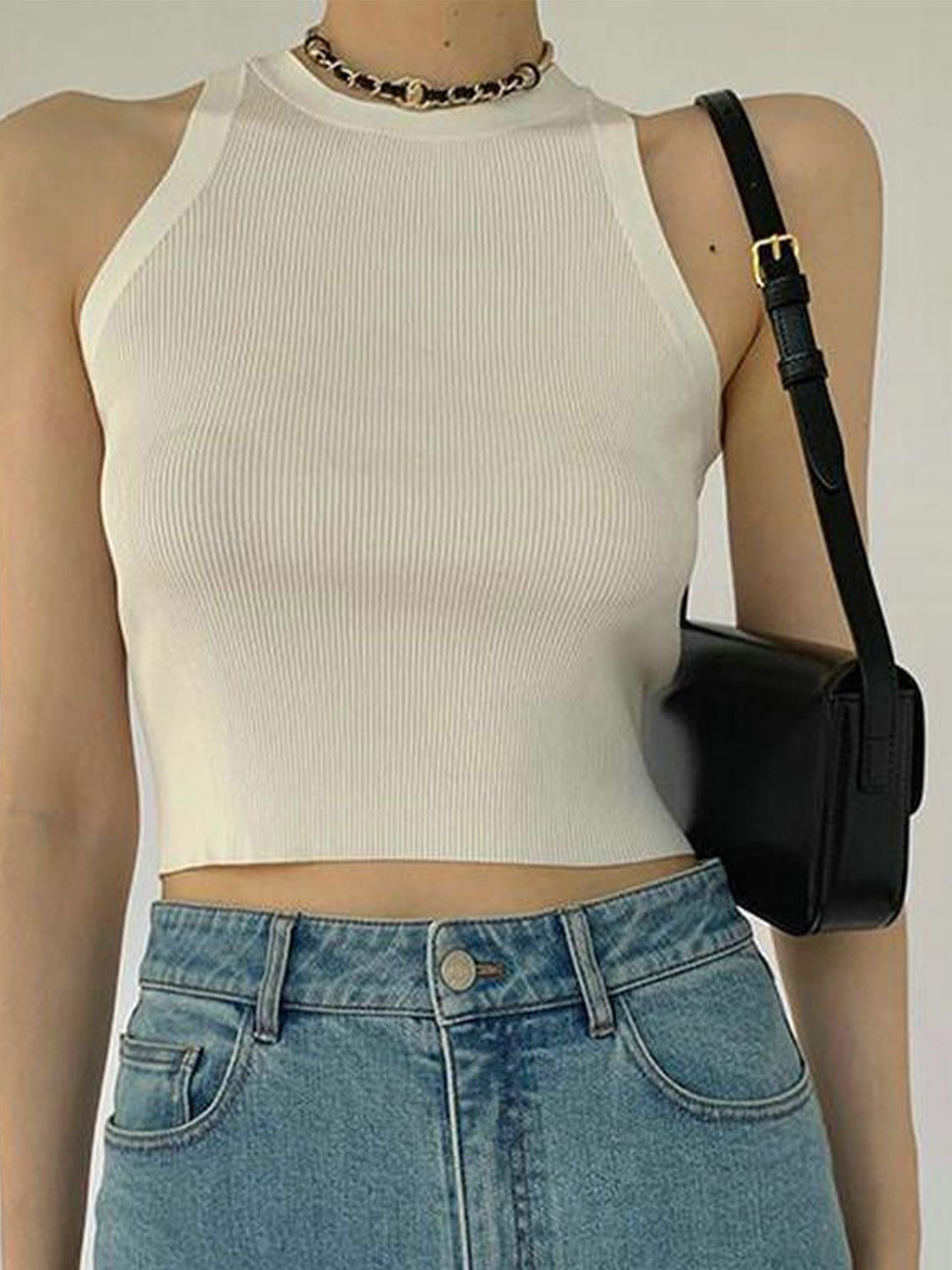 Outzidr Cream Flat Knit Tank Top