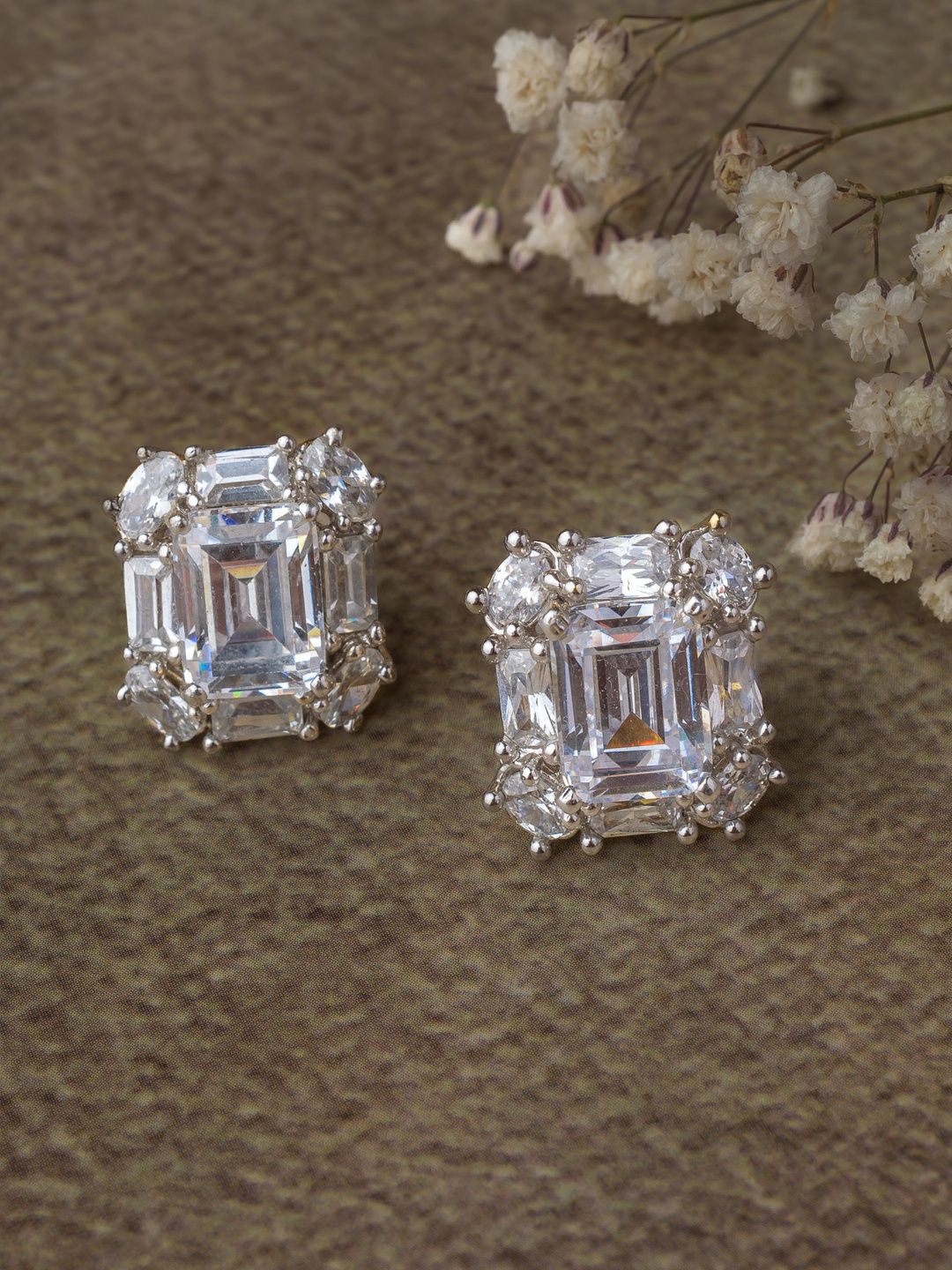 vivinia BY VIDHI MEHRA Florence Gold-Plated Artificial Stones Studded Square Studs