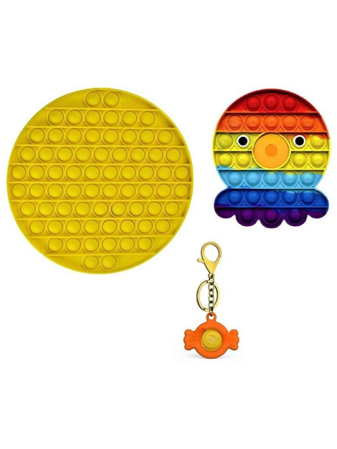 YK  Set of 2 Pop It Fidget Toy Set  Round & Octopus Pop It with Candy Keychain