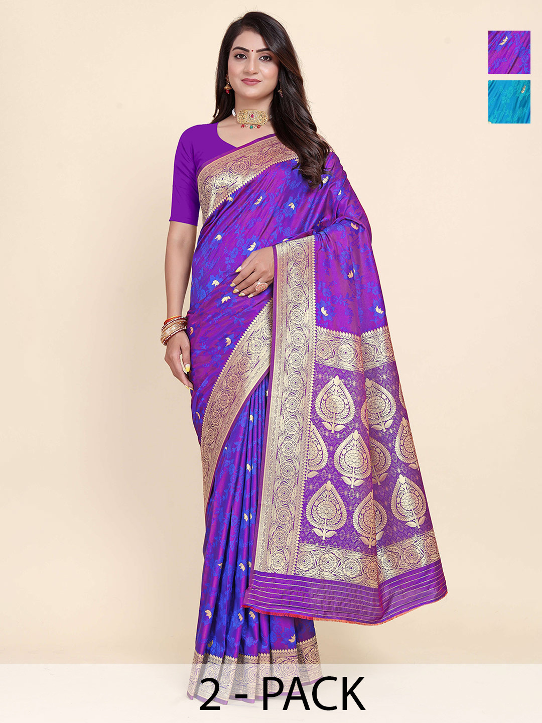 Rujave Pack Of 2 Woven Design Zari Art Silk Kanjeevaram Saree