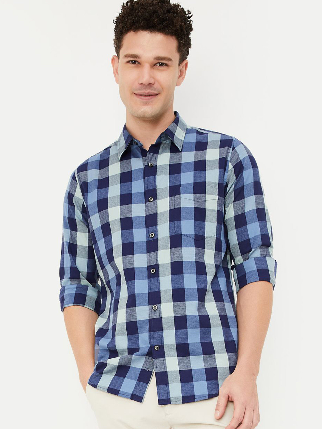 max Men Buffalo Checks Opaque Checked Casual Shirt