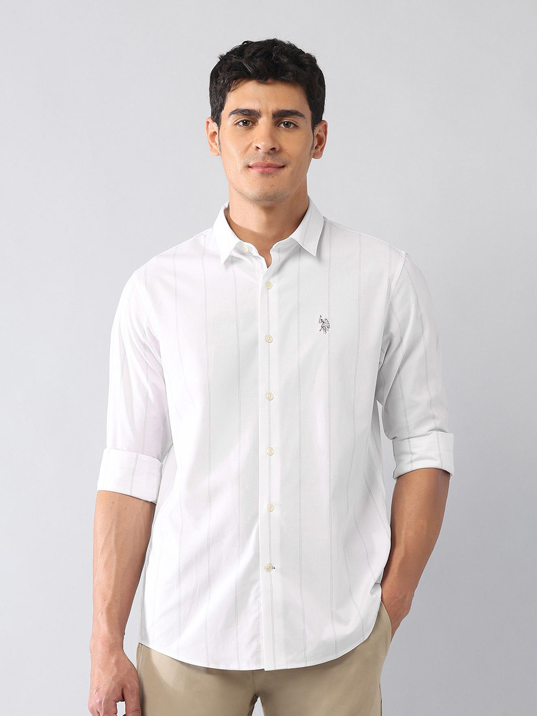 U.S. Polo Assn. Denim Co. Men Classic Pinstripes Opaque Striped Casual Shirt