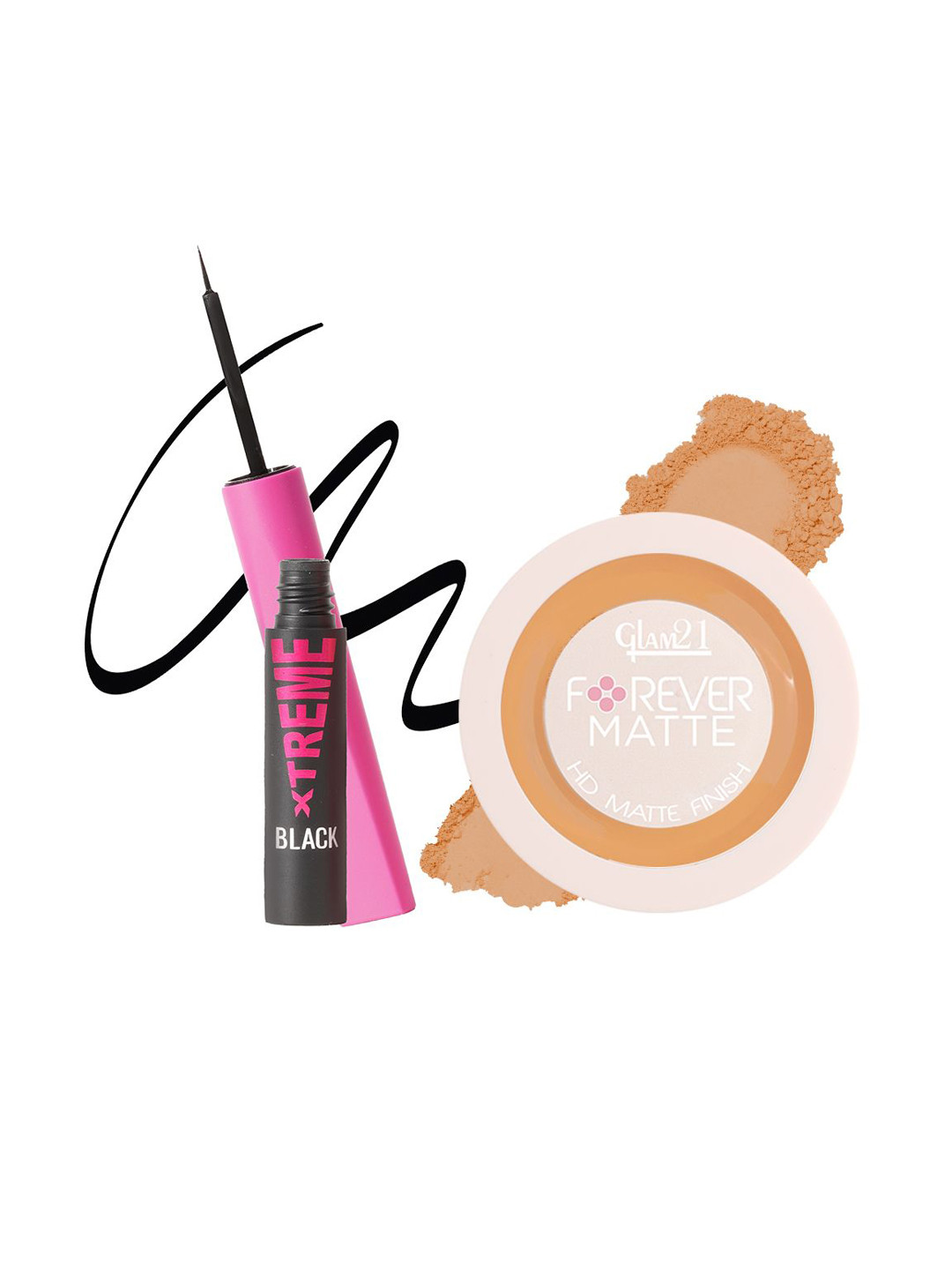 GLAM21 Set Of 2 Forever Matte Compact Powder - 06 & Xtreme Eyeliner - Black