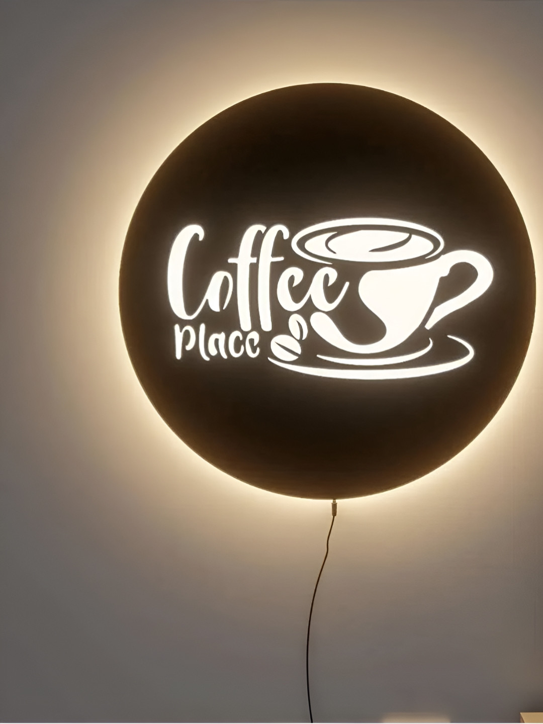 DEKORSTATION Black & White Textured Wooden Coffee Shop Shaped Wall Lamp