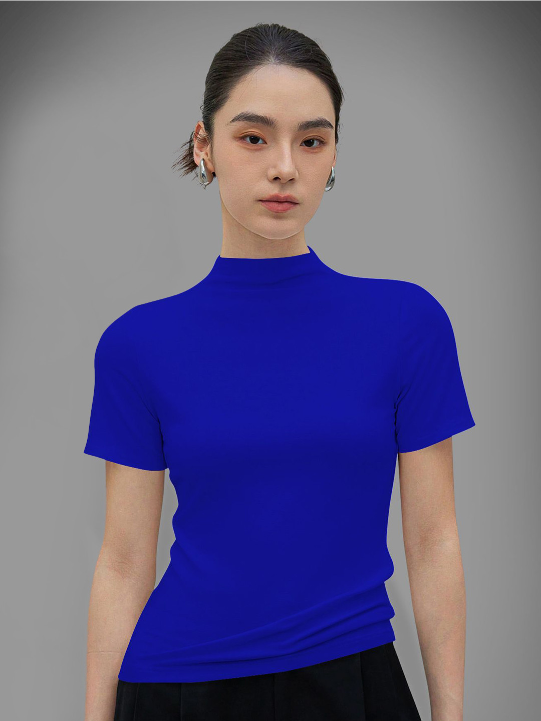 Dream Beauty Fashion top-61-tripta-royalblue Women Solid Square Neck Short Sleeve Top