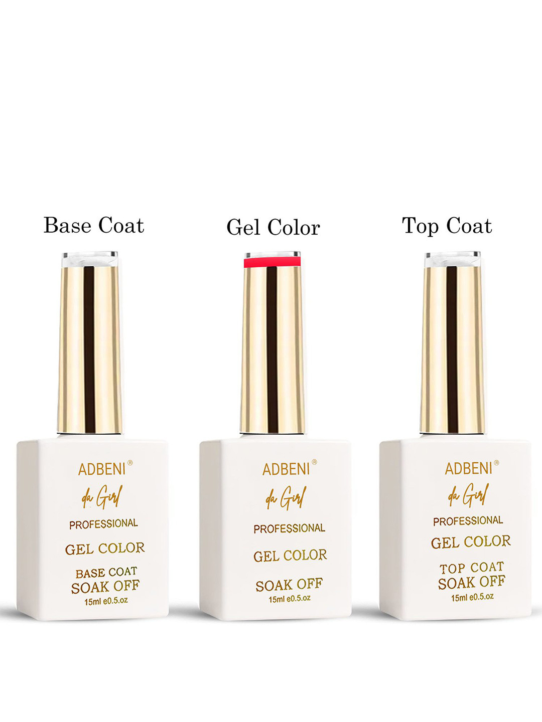 Adbeni Set Of 3 Da Girl UV/LED Soak-Off Gel Nail Polish- 15 ml Each- Base Coat- Gel Color