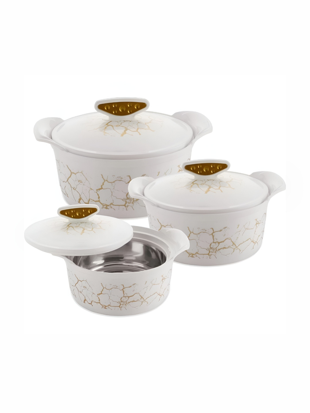 BLUBEL White Stainless Steel 3 Pieces Dishwasher Safe Thermal Insulated Casserole