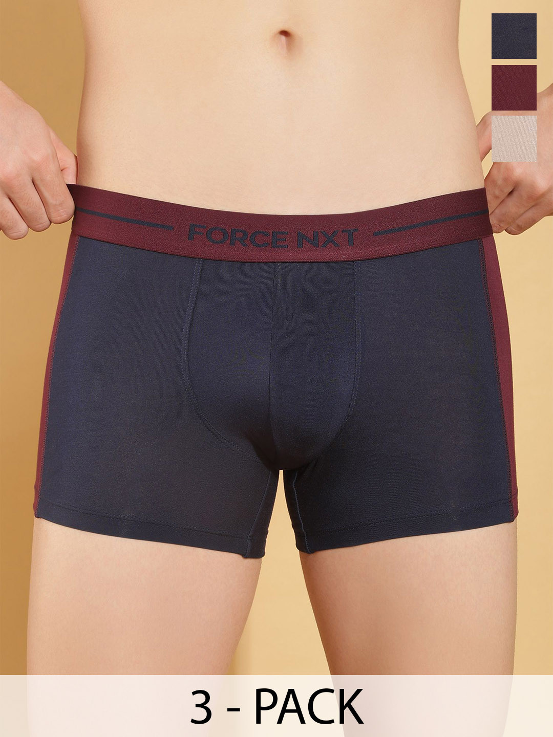 Force NXT Men Pack Of 3 Colourblocked Ultrasoft Long Trunks MNFS-22-COL-512-PO3