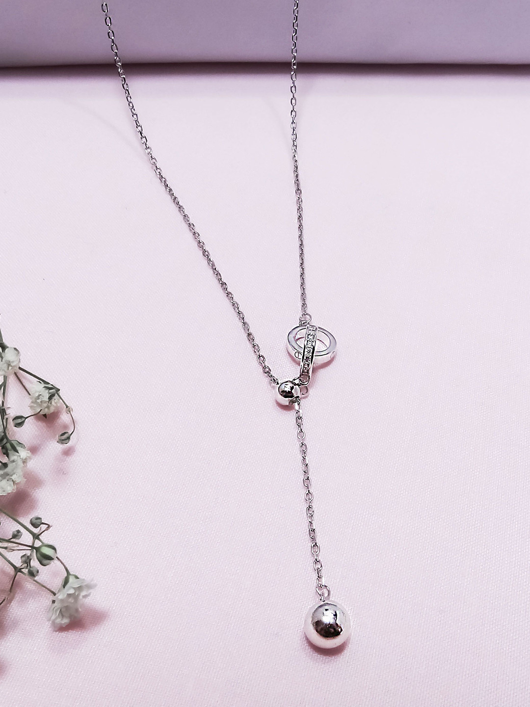 INARI SHINES Women 925 Silver Rhodium-Plated Lariat Silver Drop Necklace