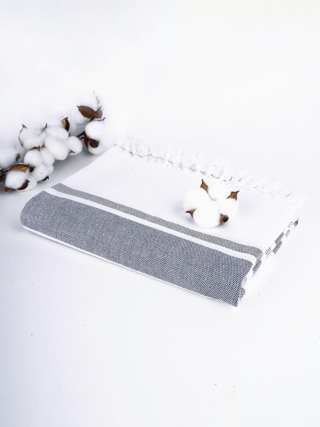 The Bath Community White & Blue Striped 150GSM Set of4 Anti-Bacterial  Bath Towels