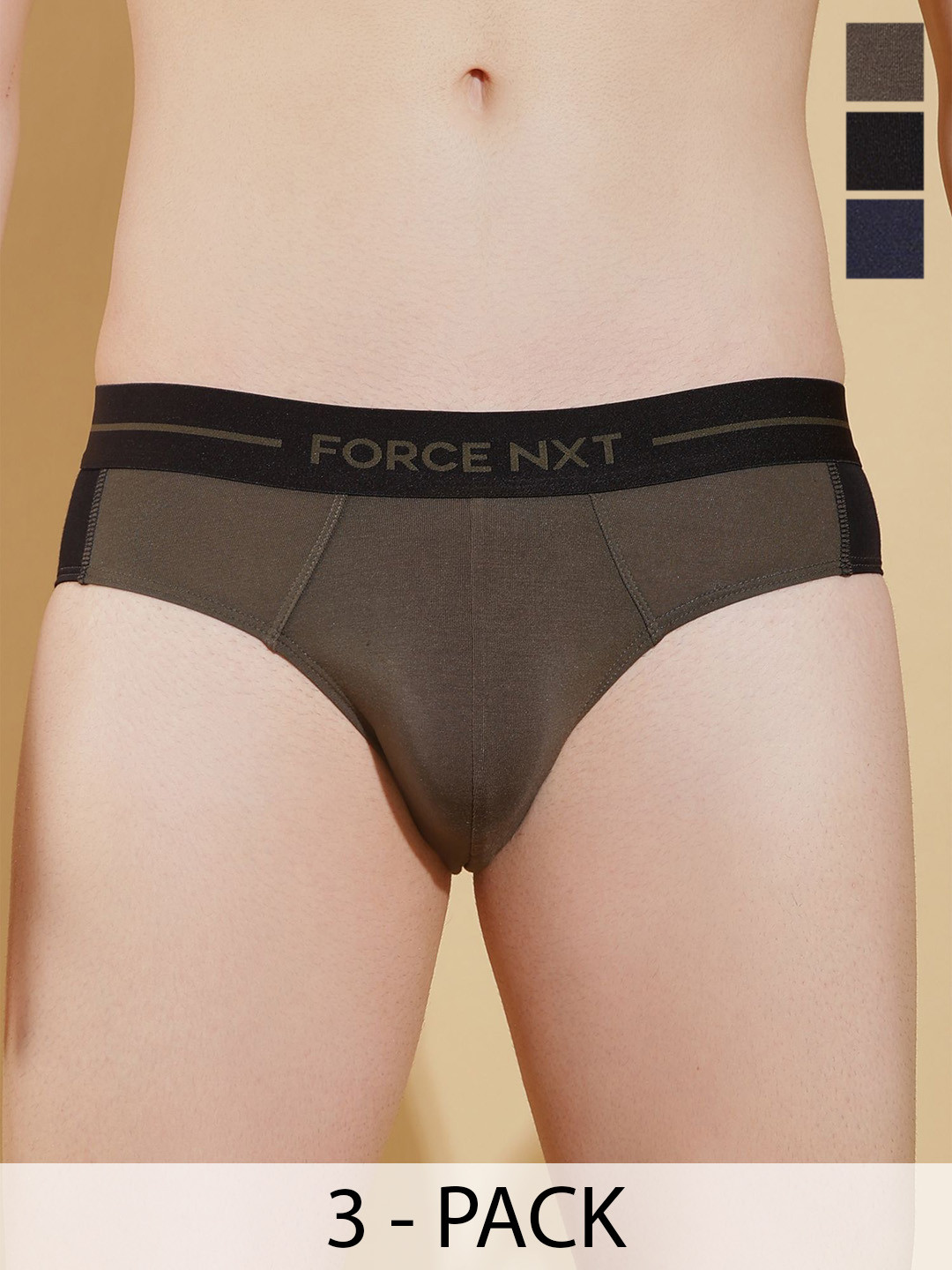 Force NXT Men Pack Of 3 Assorted Cotton Basic Briefs MNFS-12-COL-234-PO3