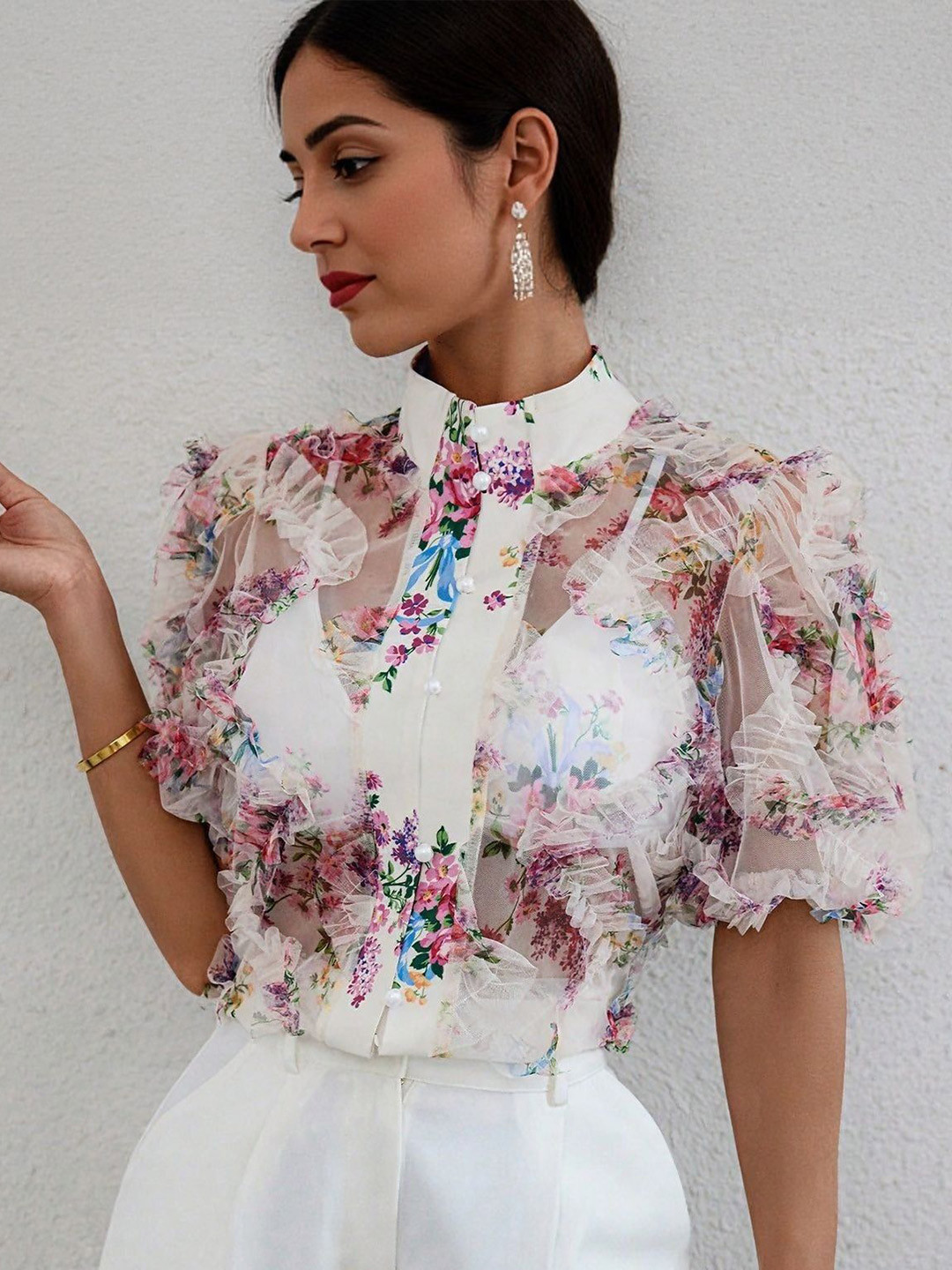 Outzidr White Printed Sheer Shirt