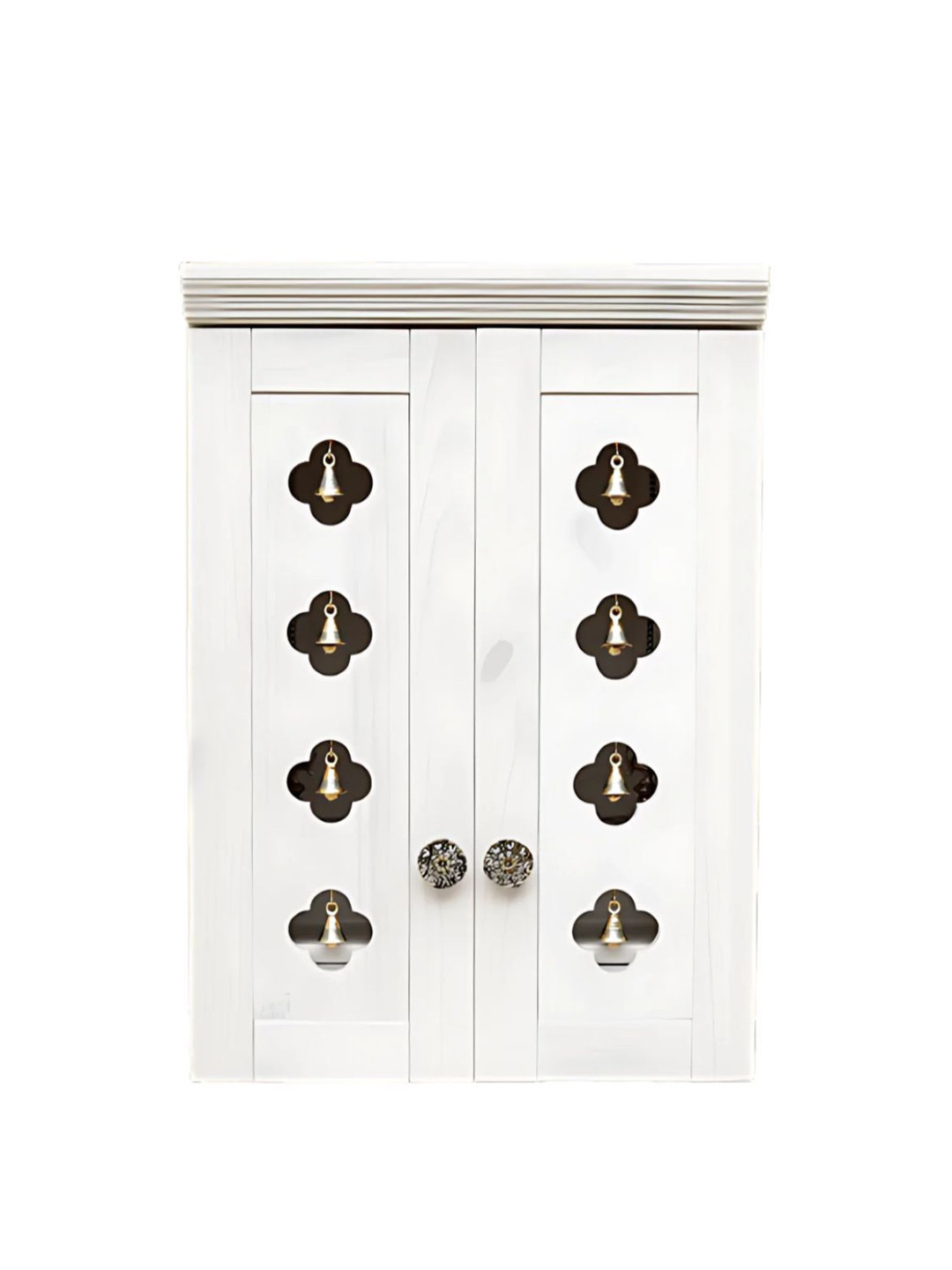 DZYN Furnitures White & Yellow Textured Wooden Ziantra Pooja Mandir With Door