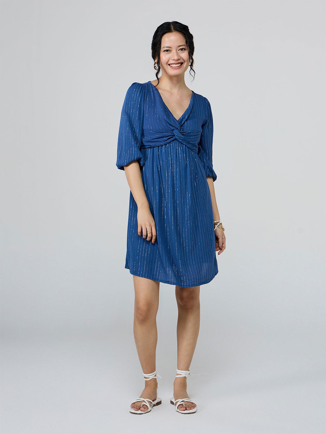 20Dresses Striped Puff Sleeves Peplum Mini Dress