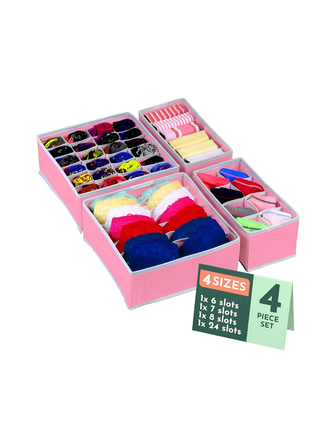 Aura Pink 4 Pcs Set Multicompartment Underwear Organisers Storage Box Wardrobe Organizer