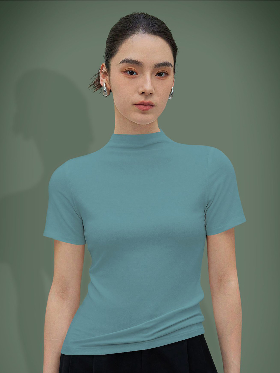 Dream Beauty Fashion top-67-tripta-pista Women Solid High Neck Full Sleeve Top