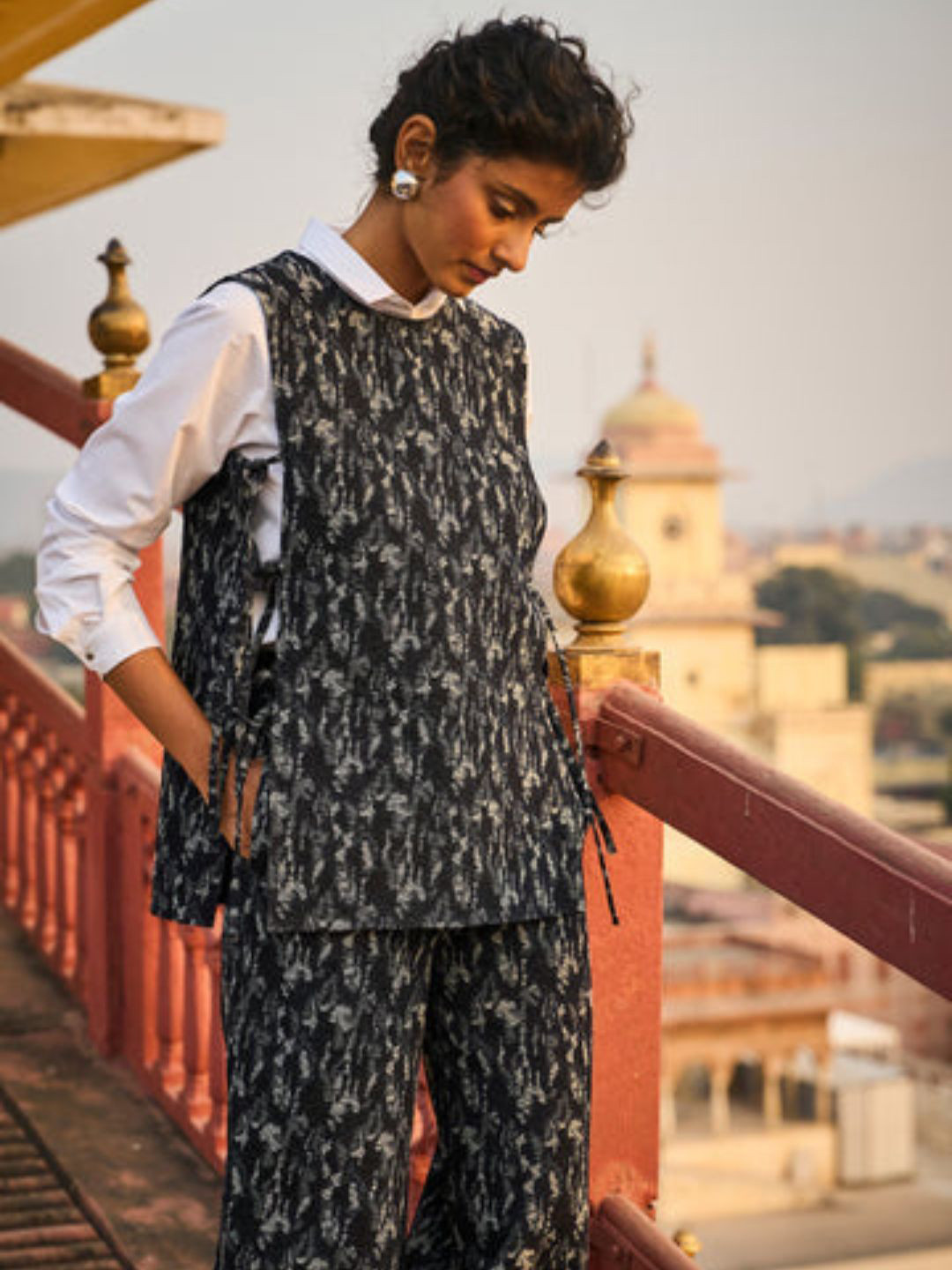 Dash and Dot Denim Jacquard Overlay & Pant Set