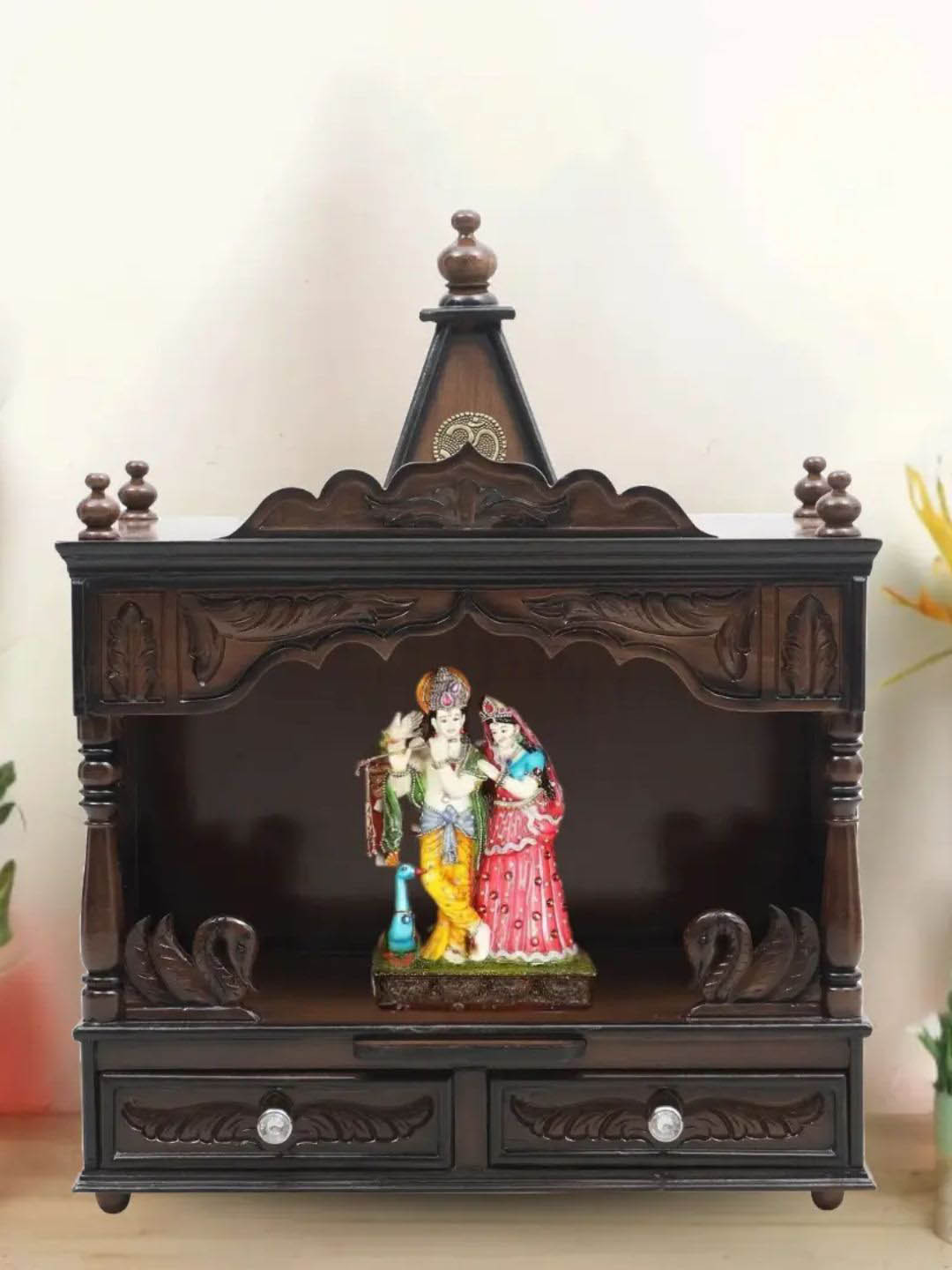 DZYN Furnitures Brown Wooden SukhatMan Wall Mount Pooja Mandir Without Door