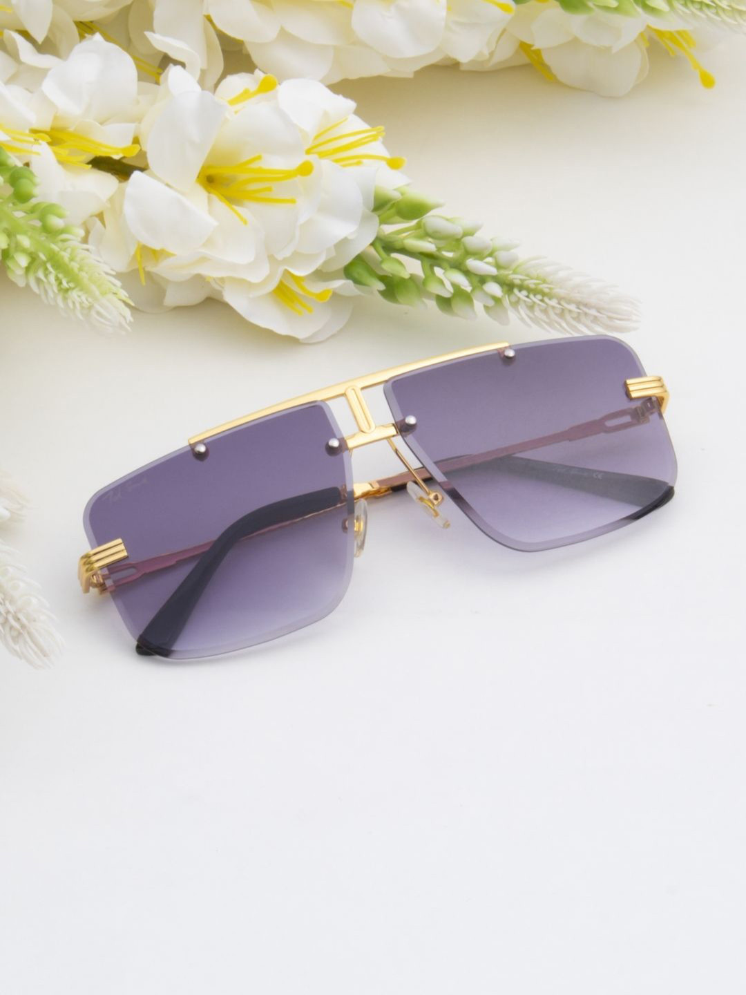 Ted Smith Unisex Gold-Grey Aviator Rimless Sunglasses With  UV Protected Lens