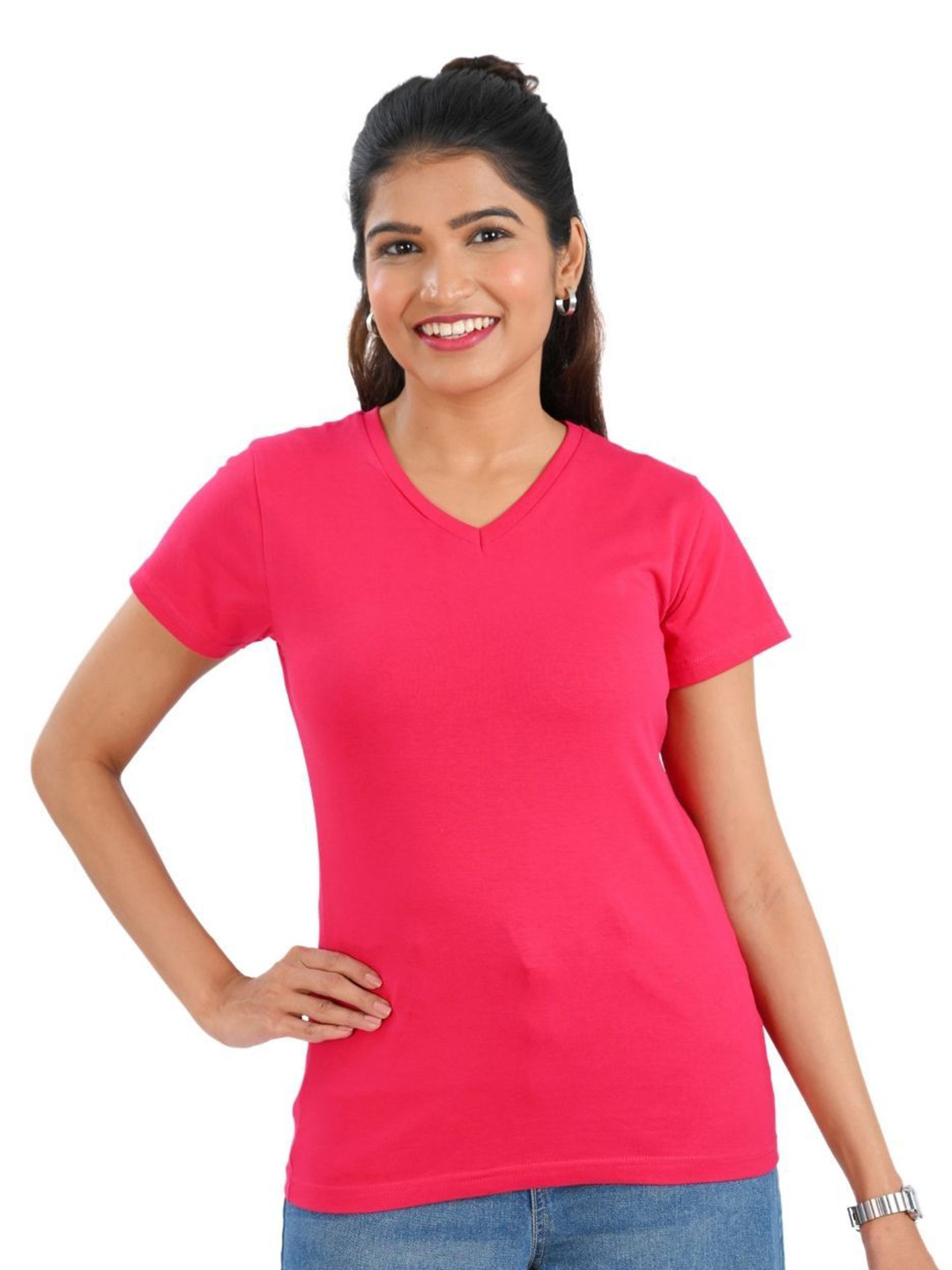 30 Looks Women Solid V-Neck Cotton T-shirt