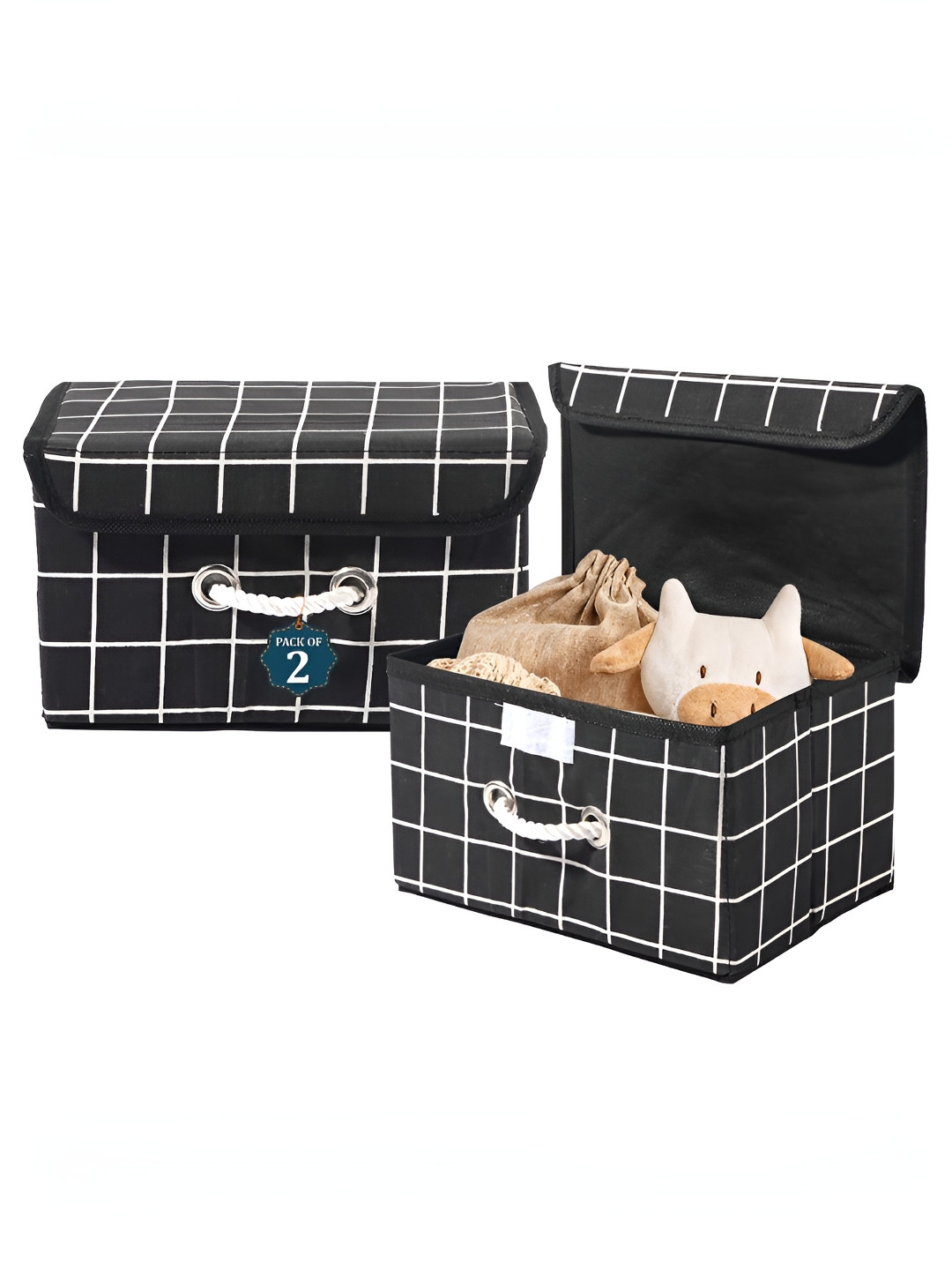 Aura Black & White 2 Pieces Multipurpose Storage Box With Lid & Handle