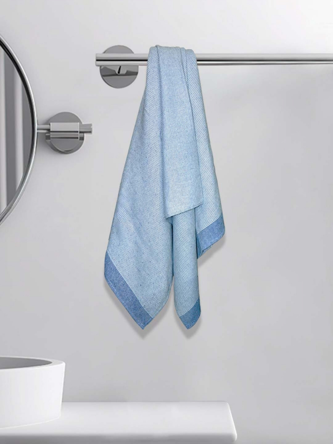 Myntra Elegant Homes Blue & White Striped Lightweight Cotton 150 GSM Bath Towel