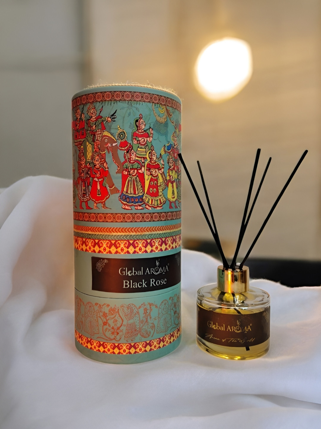 GLOBAL AROMA Blue & Red Printed Black Rose Reed Aroma Oil Diffuser & Sticks 120ml