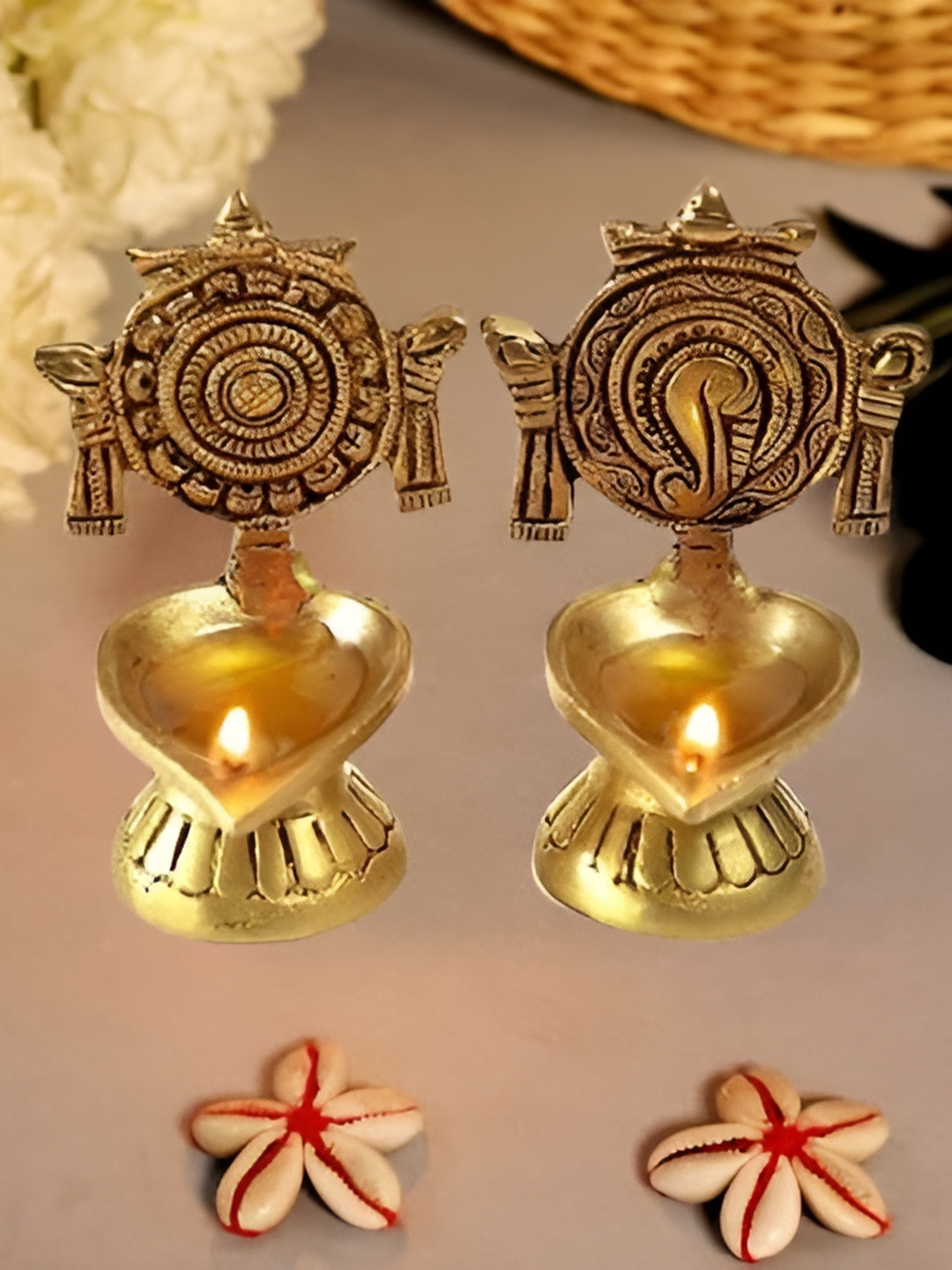 The Spiritual Living 2-Pieces Brass Shank Chakra Diya