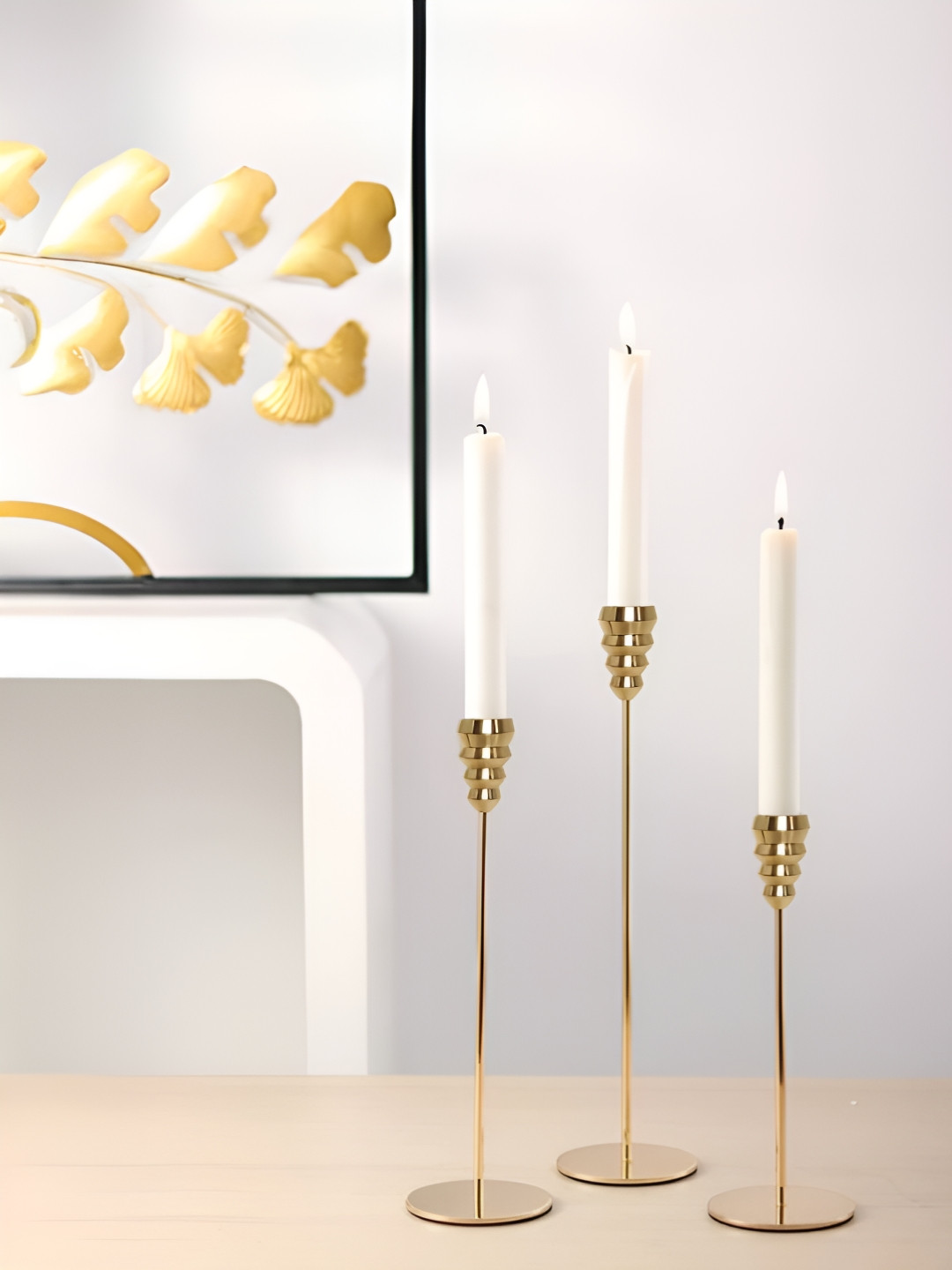 Cortina Gold Ceramic Natural Living Room Set of 3 Large Showpieces -