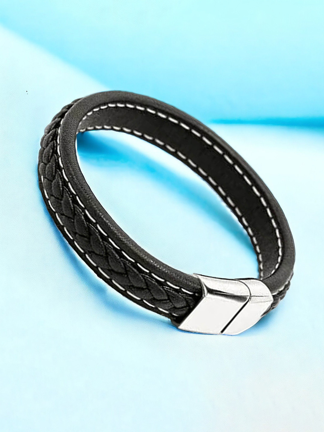 M Men Style Stainless Steel Infinity Knot Leather Cuff Bracelet