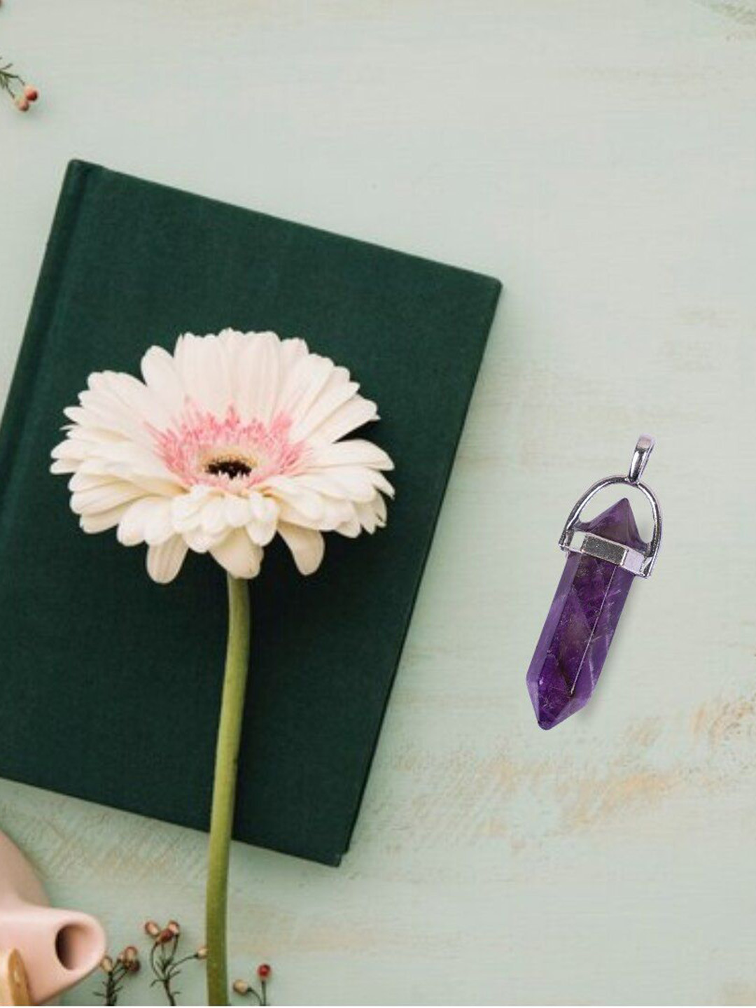 Gemsmantra Unisex Amethyst Beaded Double Terminated Geometric Pencil Pendant