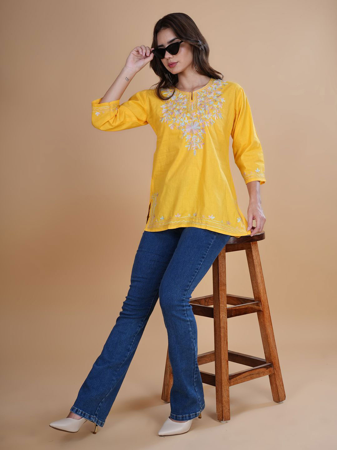 DESIGNER DHAAGE Ethnic Motifs Embroidered Thread Work Pure Cotton Thread Work Kurti