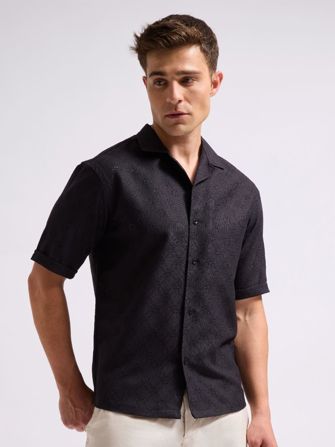 MISCHIEF MONKEY MEN PLAIN HALF SLEEVE SHIRT FOR