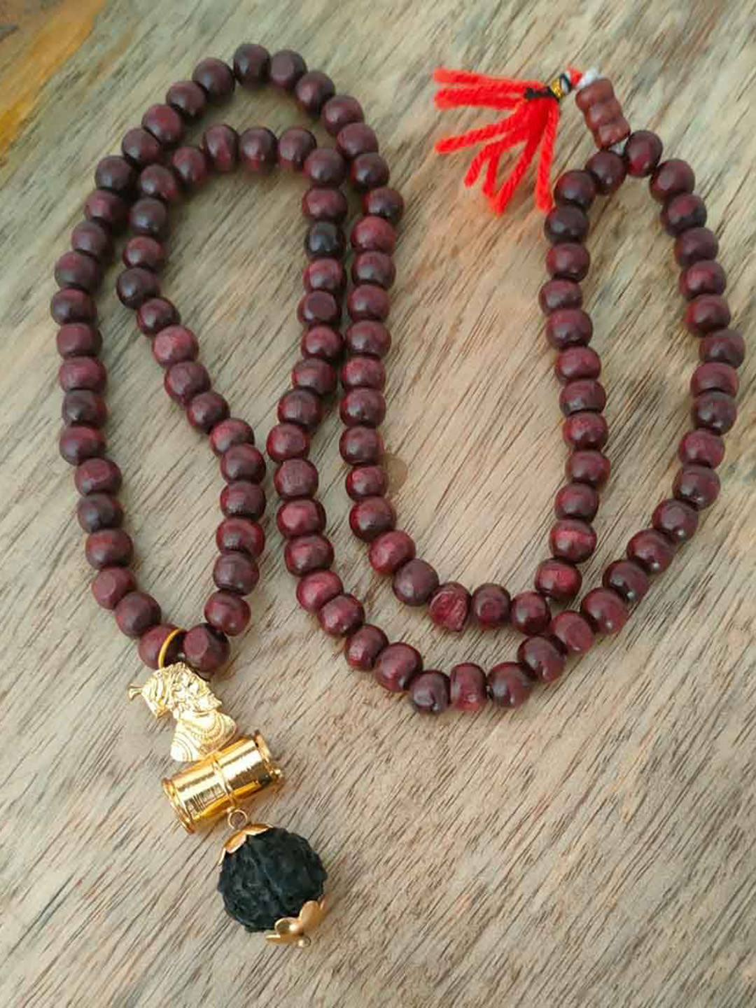 M Men Style Men Stainless Steel Gold-Plated Artificial Beaded Shiv Rudraksha Pendant Chain