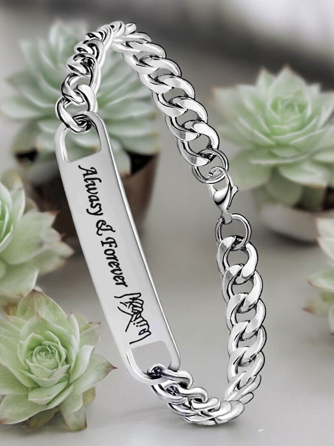 M Men Style Men Stainless Steel Silver-Plated Religious Bible Verse ID Link Bracelet