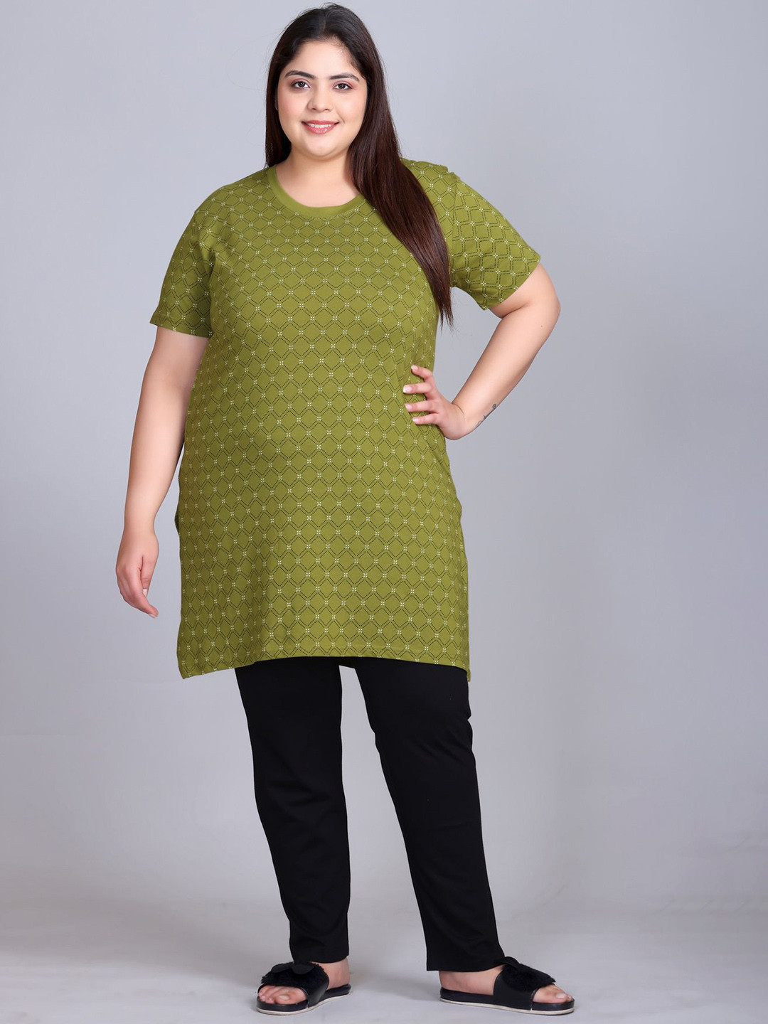 IN Love Women Plus Size Printed Pure Cotton Night suit