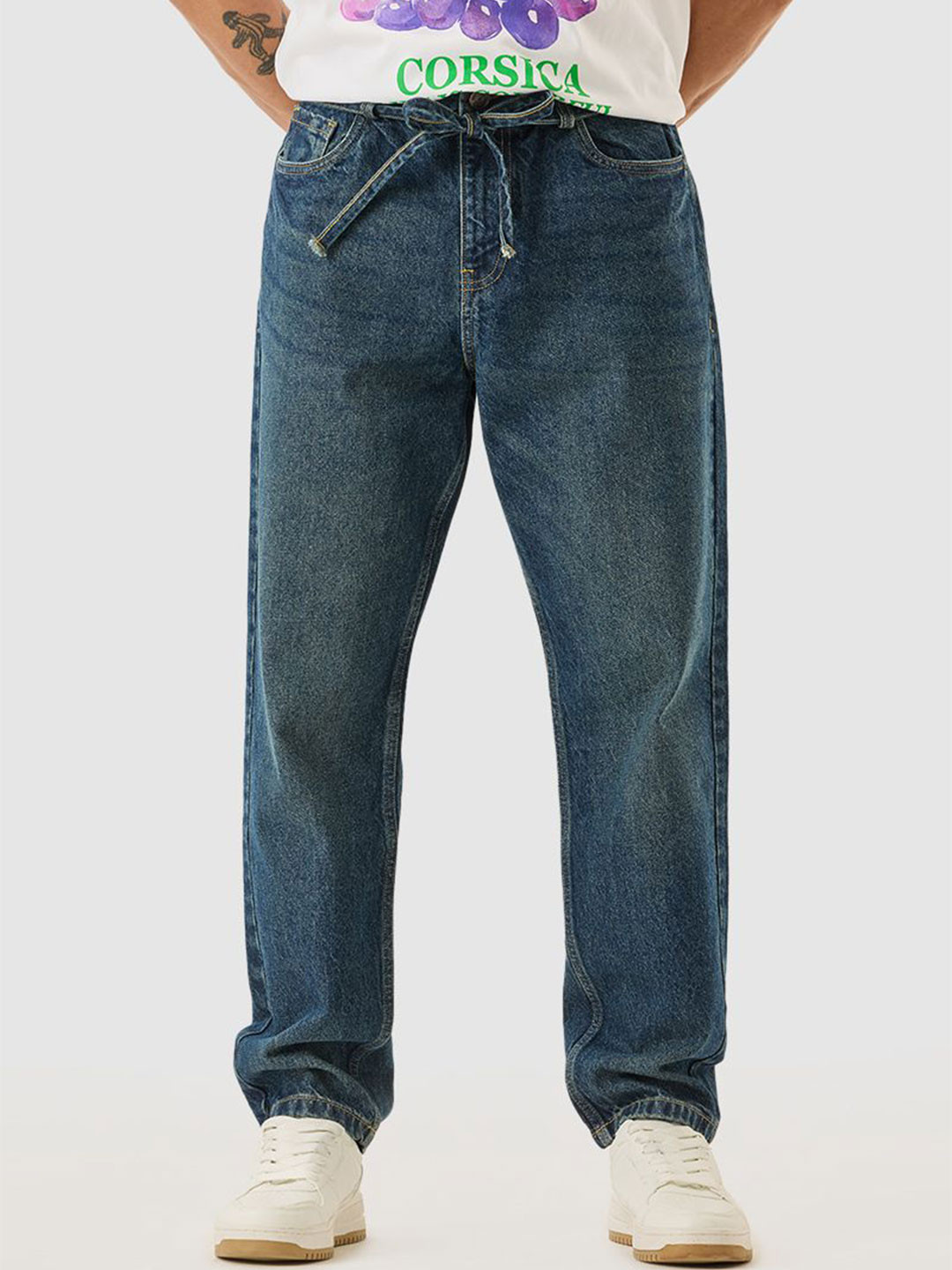 Snitch Men Ink Blue Mid-Rise Baggy Jeans