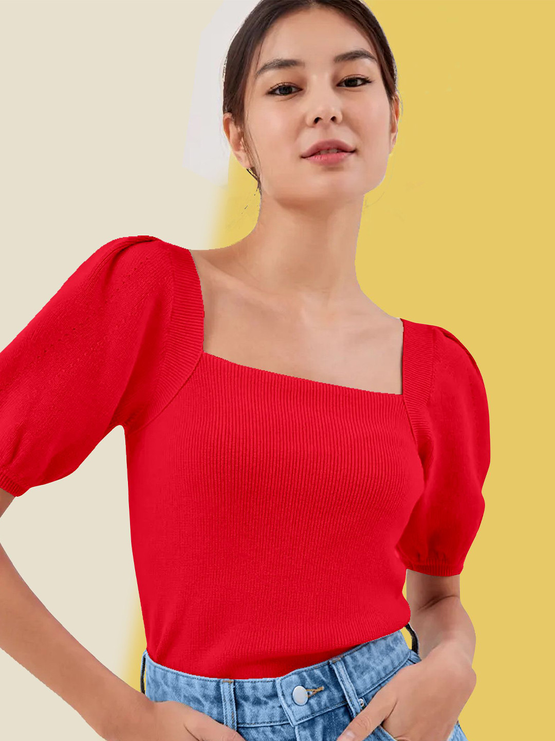 The Cloth Crow Puff Sleeve Cotton Top