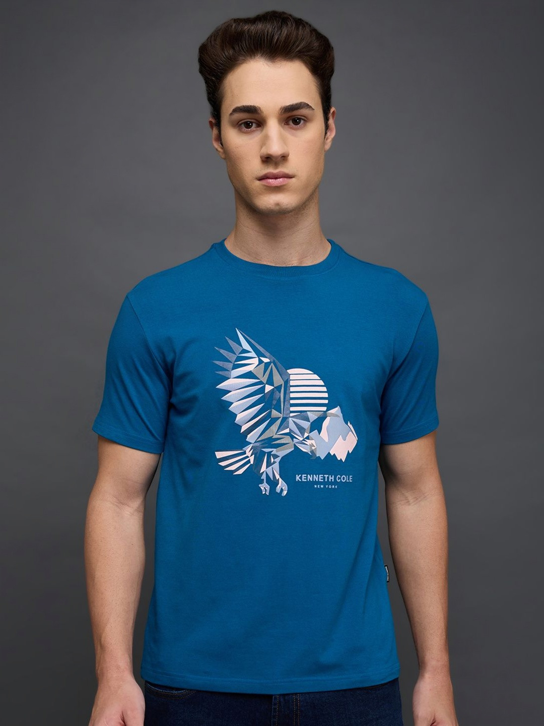 Kenneth Cole Men Printed Raw Edge Slim Fit T-shirt