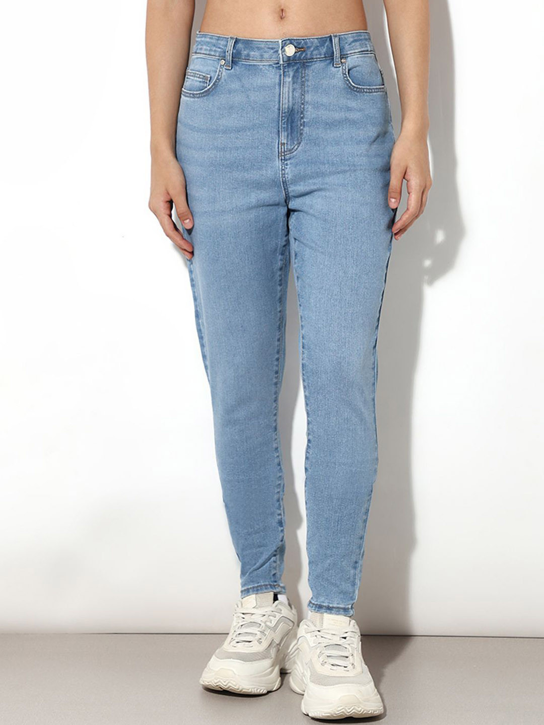 ONLY Women Skinny Fit Mid-Rise Heavy Fade Stretchable Jeans