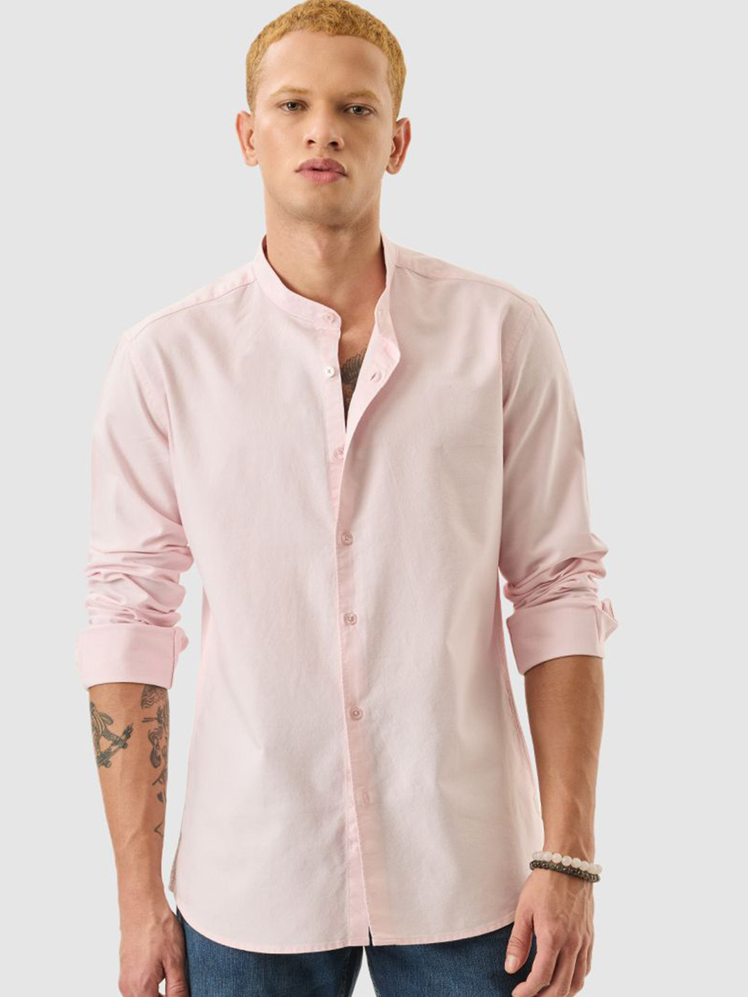 Snitch Men Light Pink Slim Fit Shirt