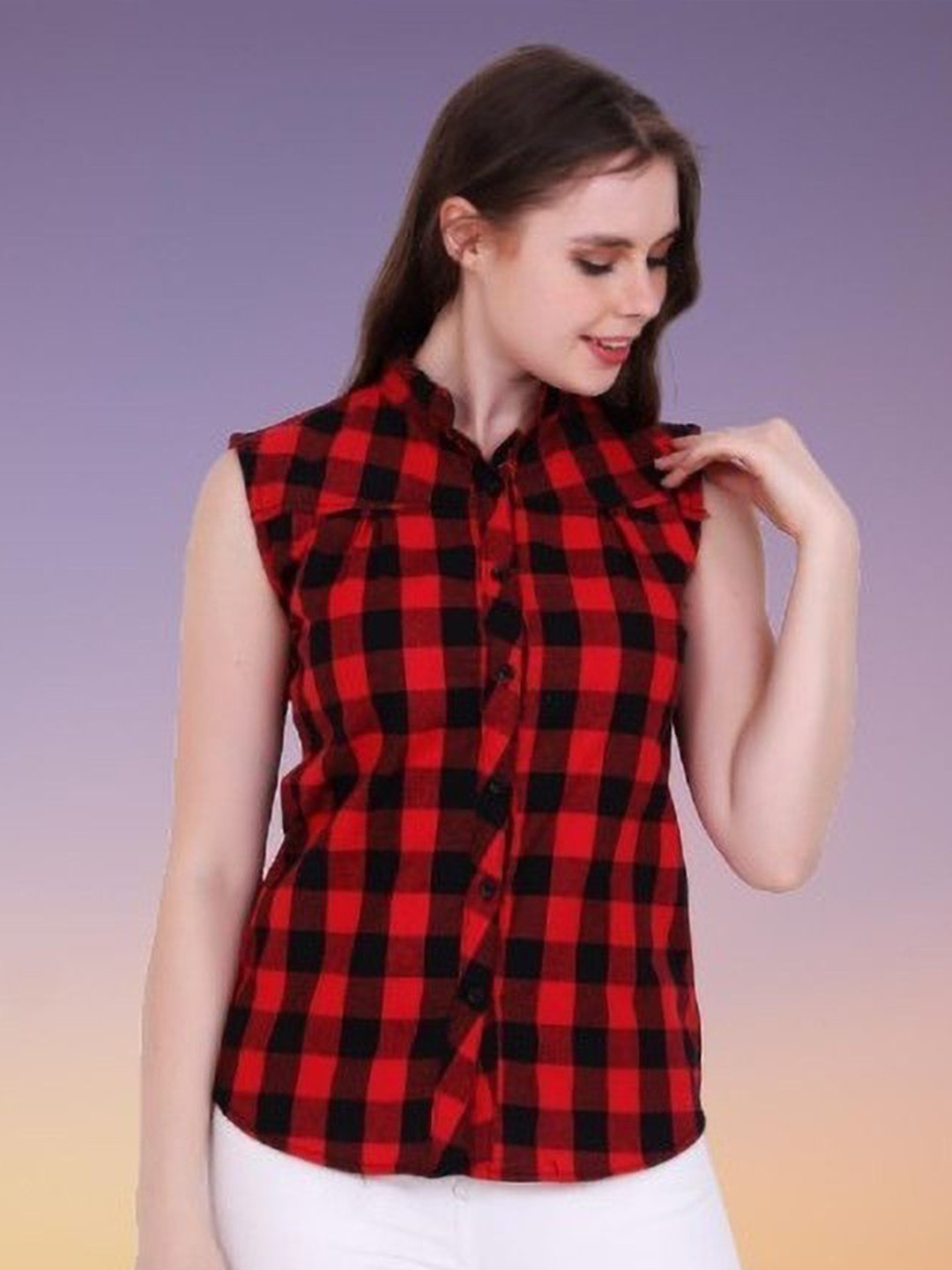 GIRLS WITH WINGS Women Cotton Knitted Checkered Shirt