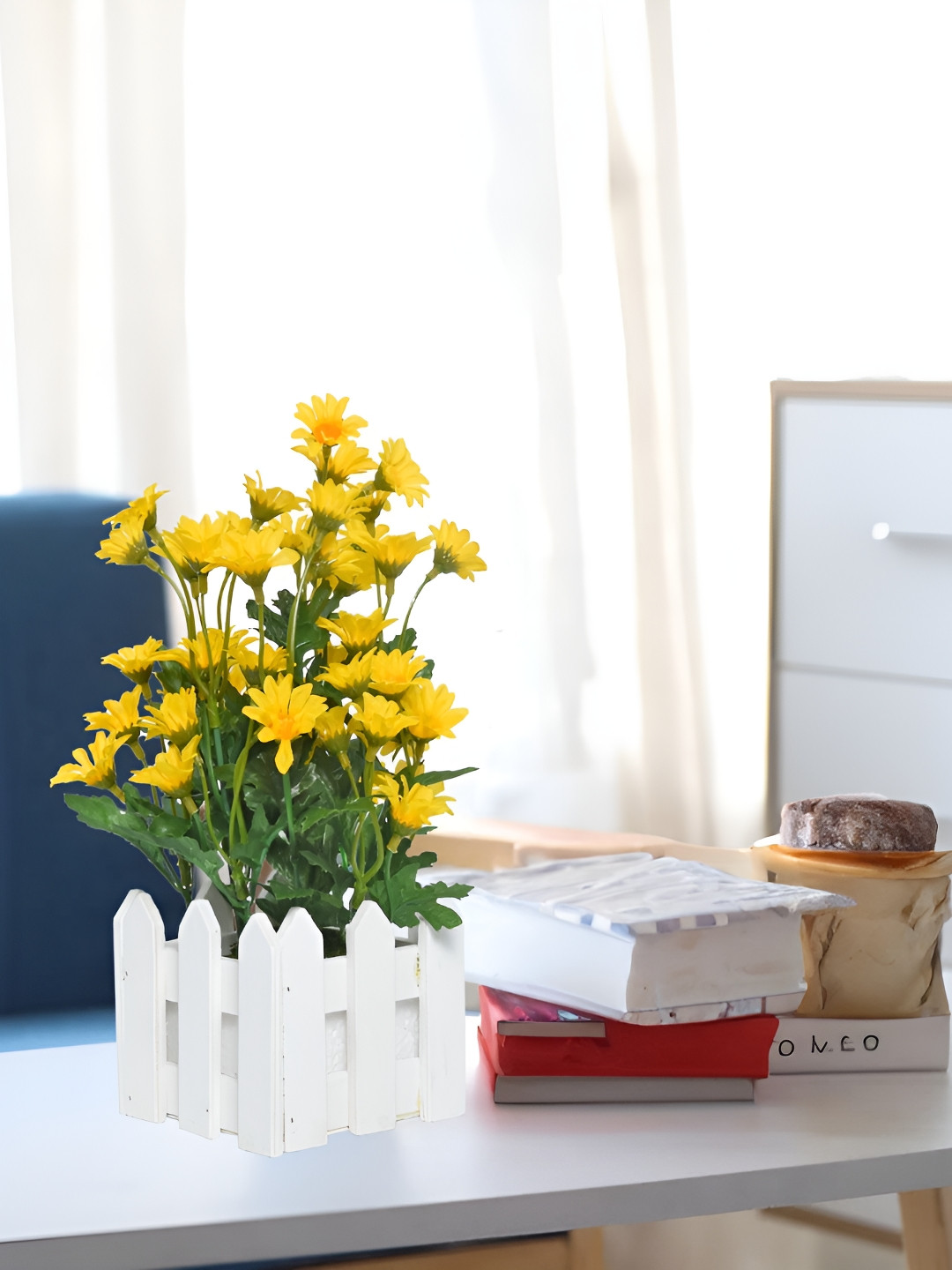 Cortina Yellow 1 Pieces Daisy Artificial Flower With Pot